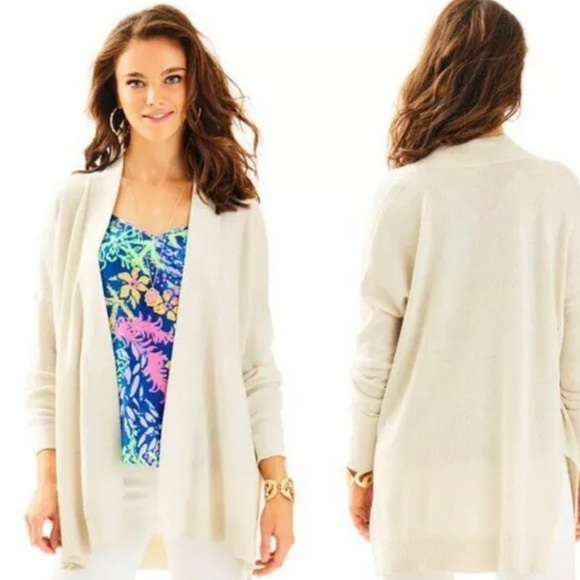 Lilly Pulitzer open front cardigan sweater in ivory with silver sparkle … - Picture 1 of 7